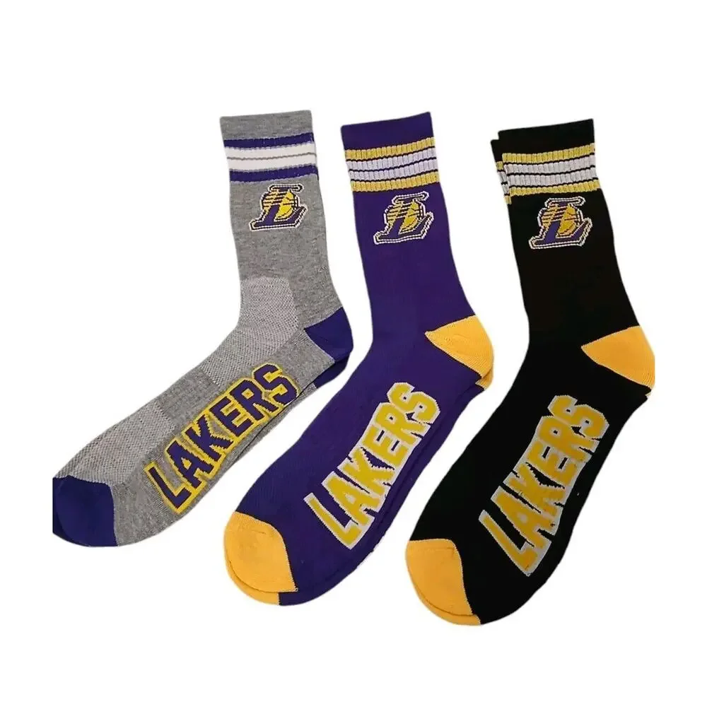 3 Pairs NBA Los Angeles LAKERS CREW Socks Men's Size 6-12‎ Sporty Tube Official